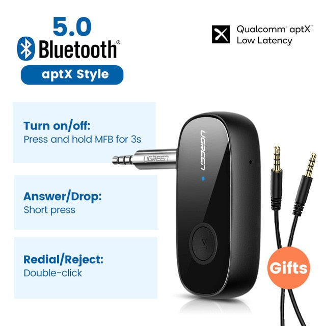 Bluetooth Receiver 5.0 AUX Jack Audio Wireless Adapter for Car